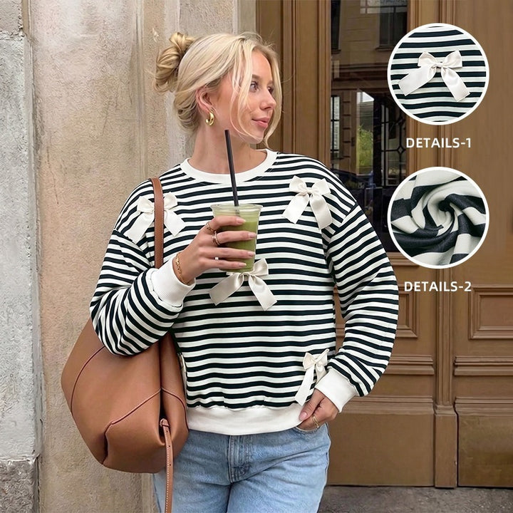 Damen Gestreifter Pullover mit Schleifendetails Drune
