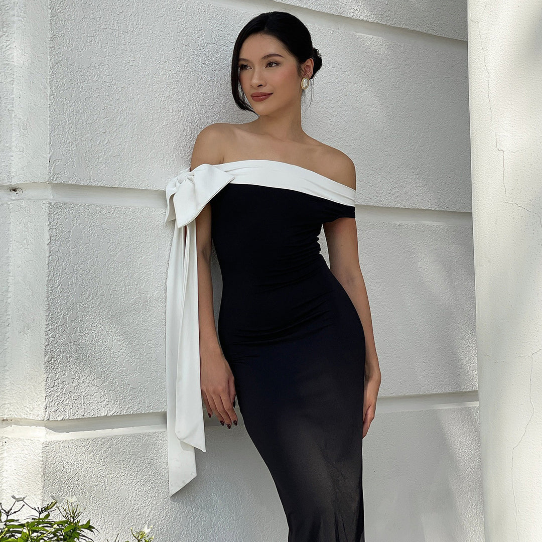 Damen Elegantes schulterfreies Maxikleid mit Schleifendetail Drune