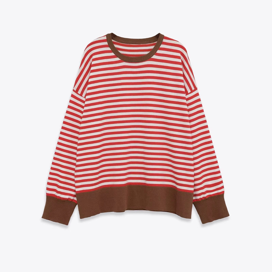 Damen Gestreifter Oversize-Pullover mit kontrastbesetzten Bündchen Drune