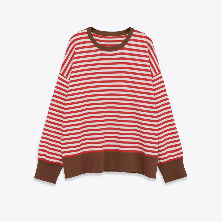 Damen Gestreifter Oversize-Pullover mit kontrastbesetzten Bündchen Drune