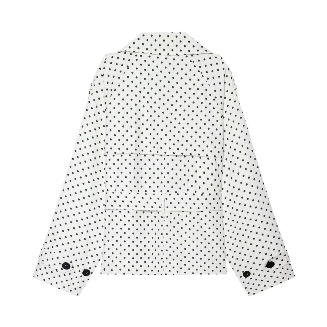 Damen Gepunkteter kurzgeschnittener Trenchcoat mit Taillengürtel und doppelreihiger Knopfleiste Drune