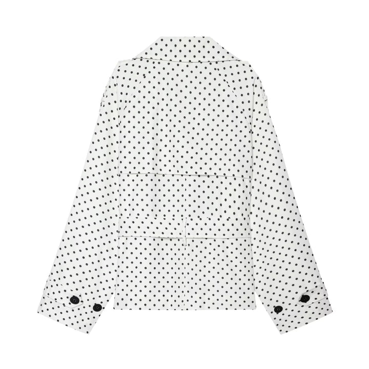 Damen Gepunkteter kurzgeschnittener Trenchcoat mit Taillengürtel und doppelreihiger Knopfleiste Drune