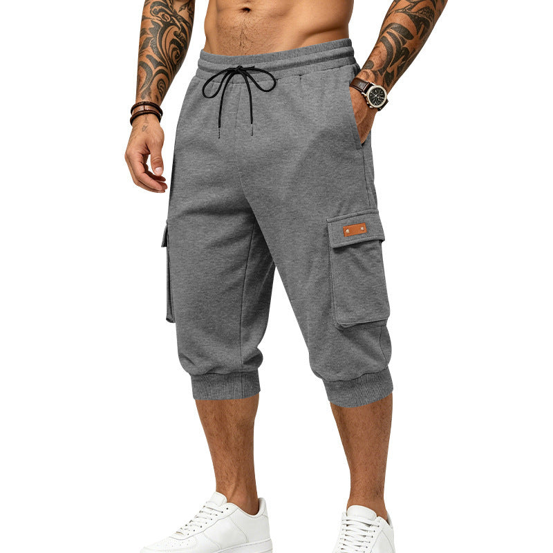 Herren Dreiviertel-Sweat-Cargo mit elastischem Bund, Kordelzug und Mehrfachtaschen Drune