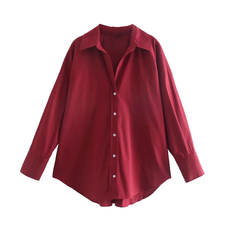 Damen nan oversized Longbluse mit Kentkragen, durchgehender Knopfleiste und abgerundetem Saum Drune