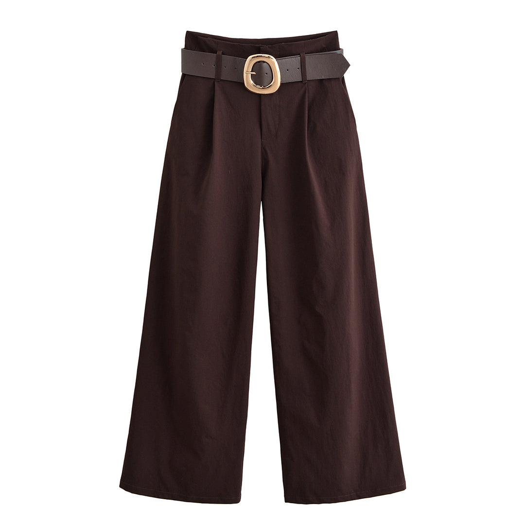 Damen Hochtaillierte Culotte-Palazzohose mit Bundfalten und breitem Ziergürtel Drune