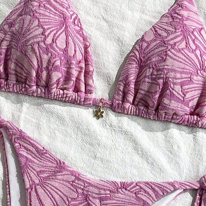 Damen Triangel-Bikini mit floralem Design und verspielten Bindebändern Drune