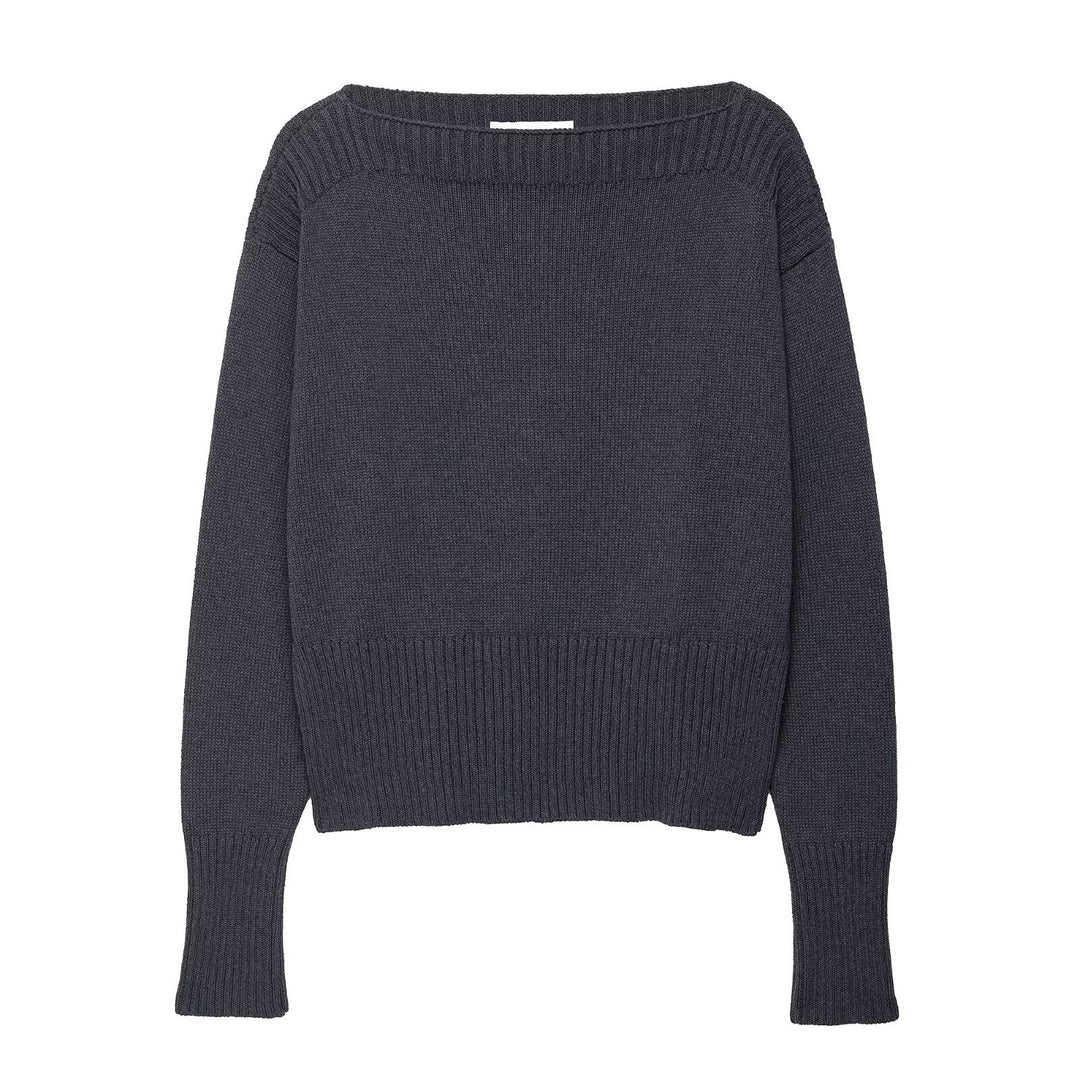Damen eleganter Oversized-Strickpullover mit weitem Rundhalsausschnitt Drune