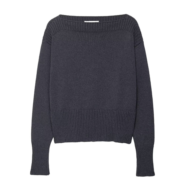 Damen eleganter Oversized-Strickpullover mit weitem Rundhalsausschnitt Drune