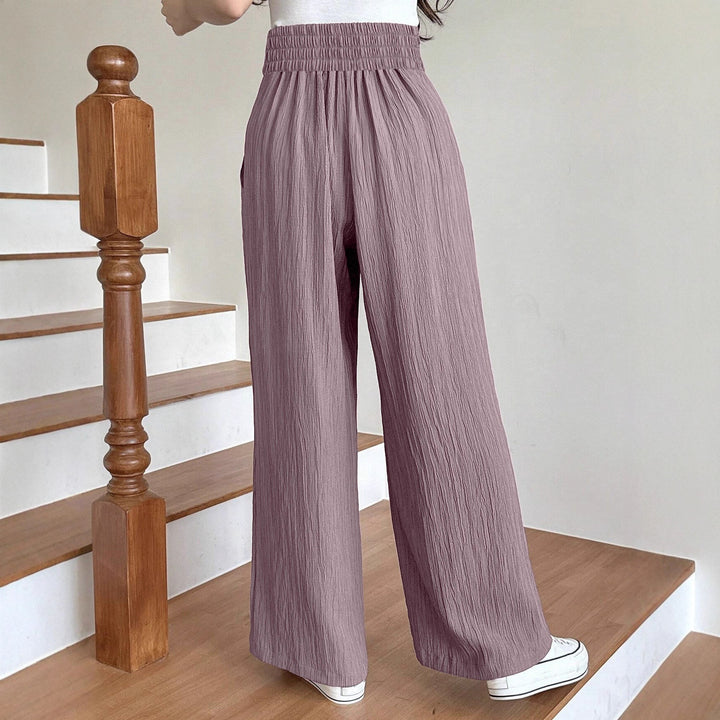 Damen Weite Plisseehose mit hohen Taschen und elastischem Bund Drune
