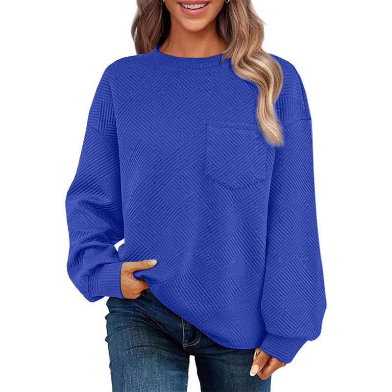 Damen lässiger Pullover mit strukturiertem Muster und praktischer Brusttasche Drune