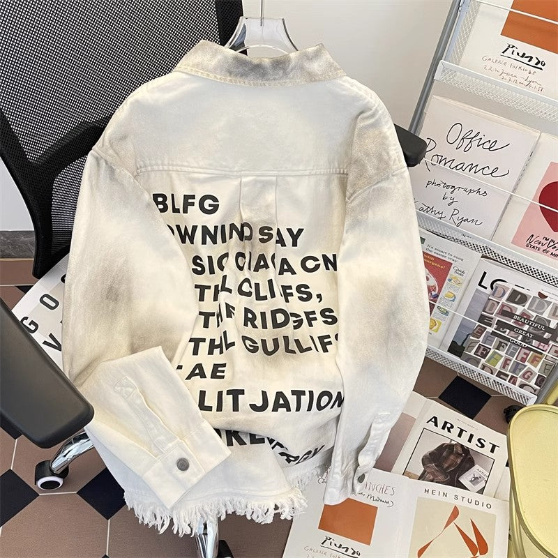 Damen Urbane Oversized Jacke mit kreativem Schriftzug Drune