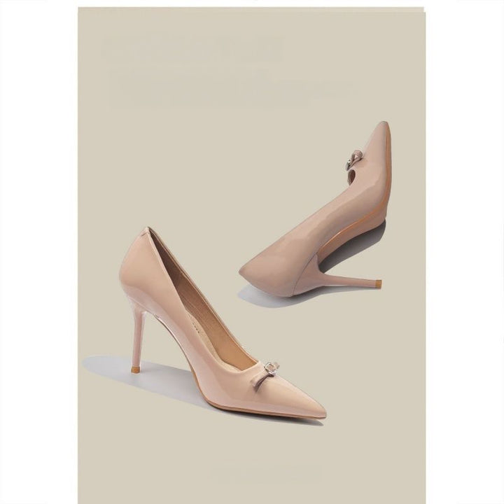 Damen Spitz zulaufende Lack‑Pumps mit hohem Stiletto‑Absatz und Kristall‑Schleifenapplikation Drune