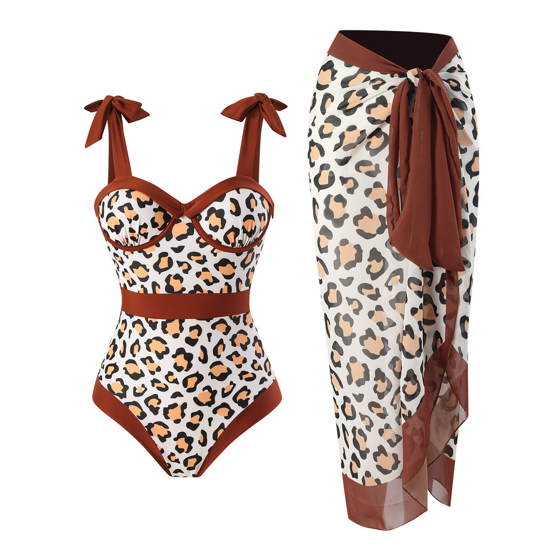 Damen Einteiler Badeanzug mit floralem Muster und passendem Wickelrock Drune