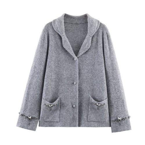 Damen Kurze Wollmix-Jacke mit Schalkragen und Schmucksteinbesatz Drune