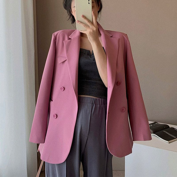 Damen eleganter, taillierter Doppelreiher-Blazer mit kreativem Schnitt Drune