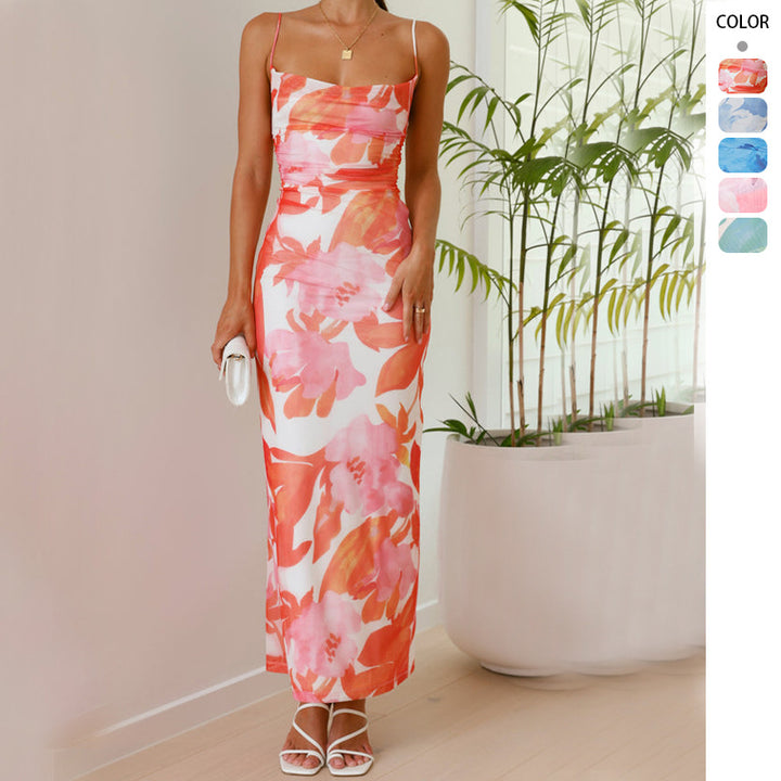 Damen Maxi-Kleid mit ärmellosem Schnitt und elegantem floralem Design Drune