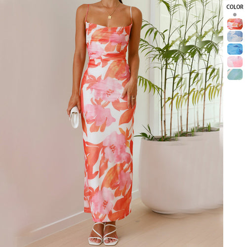 Damen Maxi-Kleid mit ärmellosem Schnitt und elegantem floralem Design Drune