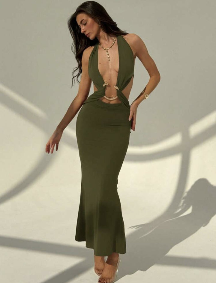 Damen Maxi-Kleid mit verführerischem Halterneck und eleganten Cut-Out-Details Drune