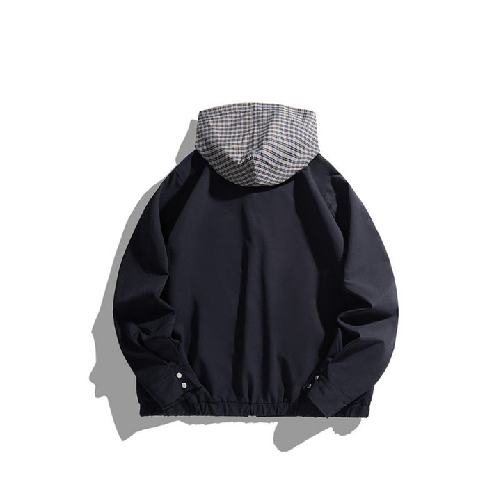 Unisex Leichte Kapuzen‑Übergangsjacke mit Karomuster-Futter und Brusttasche Drune
