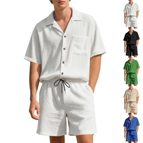 Herren nan Urlaubs-Set mit offenem Hemd mit kubanischem Kragen und Tunnelzug-Bermuda Drune