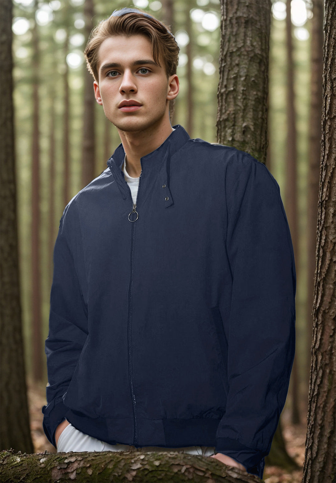 Herren Leichte Bomberjacke mit Stehkragen, Ring-Zipper und elastischem Saum Drune