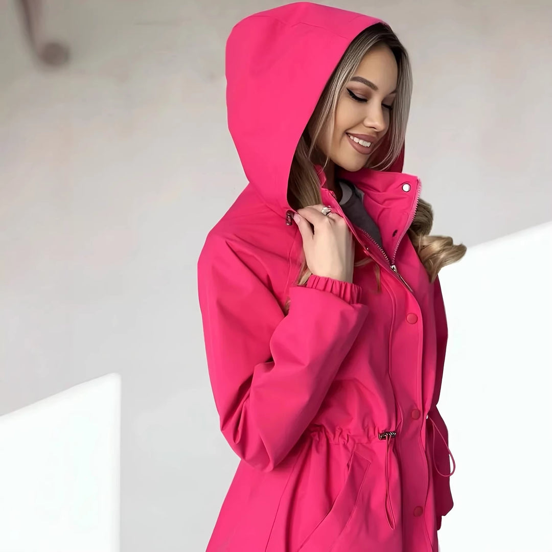 Damen nan wasserfeste Regenjacke mit Kapuze und Taillenzug Drune