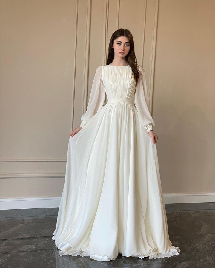 Damen Maxi-Party Kleid mit langen fließenden Ärmeln und Spitzenakzenten Drune