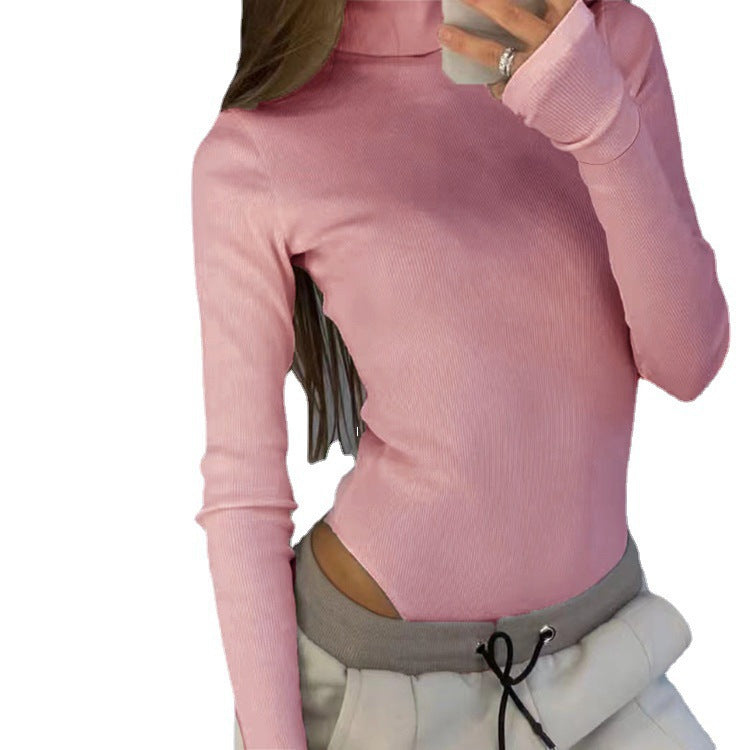 Damen langärmliges Turtleneck-Oberteil aus feiner Rippstruktur Drune
