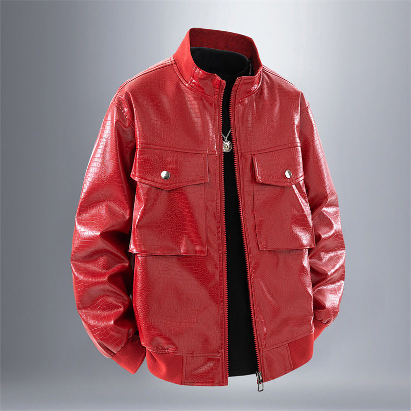 Herren Kunstleder Bomberjacke mit strukturiertem Design und praktischen Taschen Drune