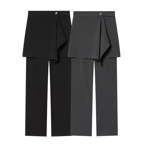 Damen nan weite Highwaist-Hose mit asymmetrischem Wickelrock-Overlay und weitem Bein Drune