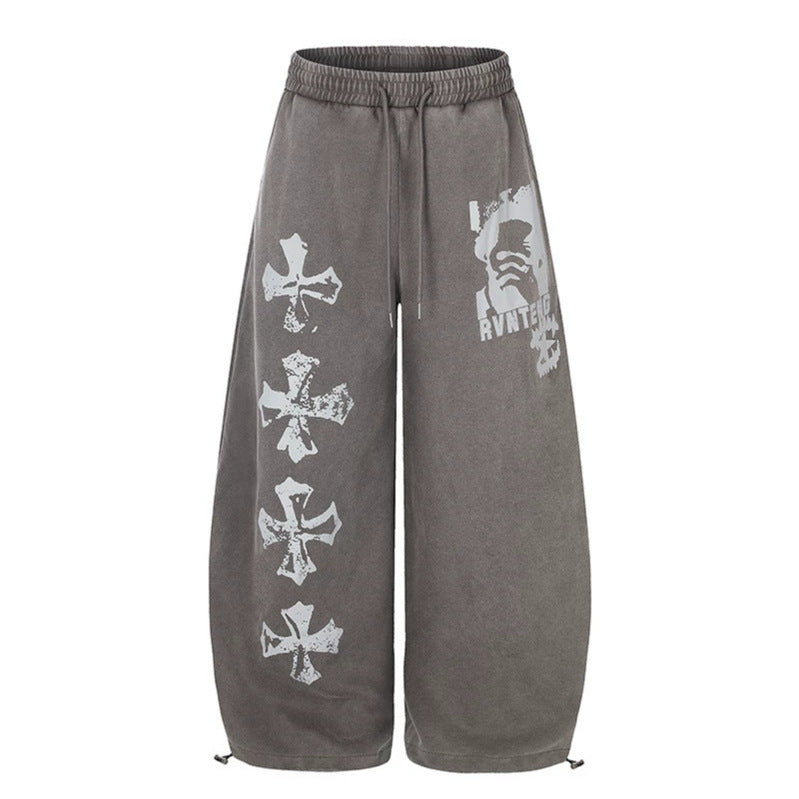 Damen Extraweite Palazzo‑Sweathose mit Tunnelzugbund, verstellbarem Saum und Gothic-Print Drune