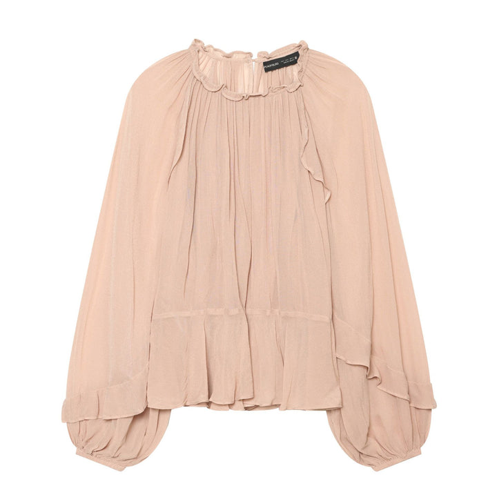 Damen Rüschenbluse aus Chiffon mit Plissee und Ballonärmeln Drune