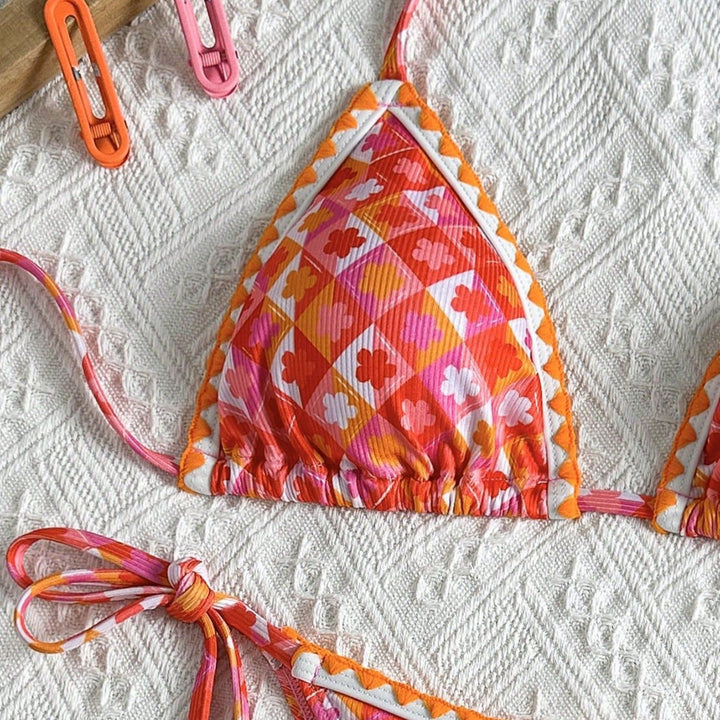 Damen Triangel-Bikini mit verspieltem Karomuster und raffinierten Trägern Drune