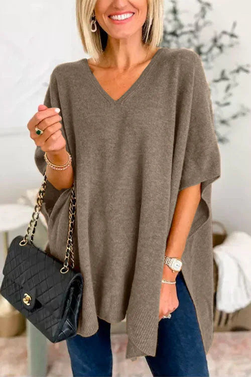 Damen Strickponcho mit V-Ausschnitt und lässigem Schnitt Drune