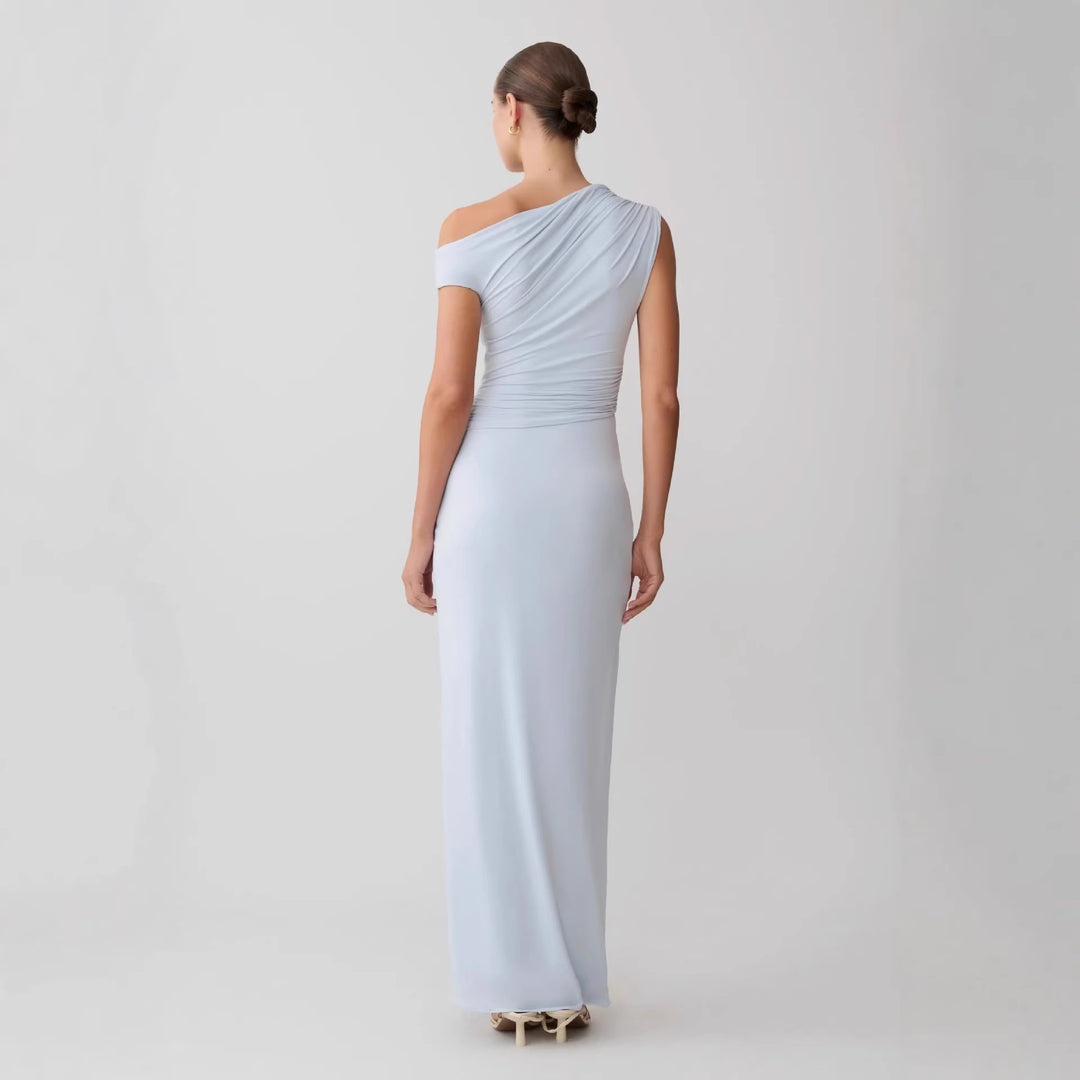 Damen Elegantes Maxi-Kleid mit One-Shoulder Design und hohem Schlitz Drune