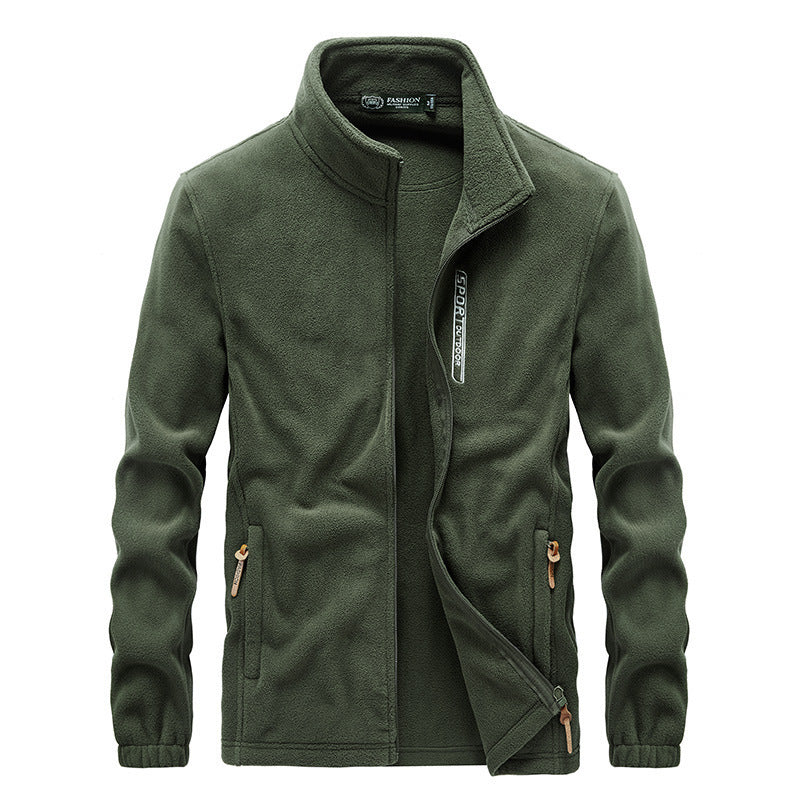 Herren Microfleece-Outdoorjacke mit Stehkragen, Reißverschluss und zipptaschen Drune