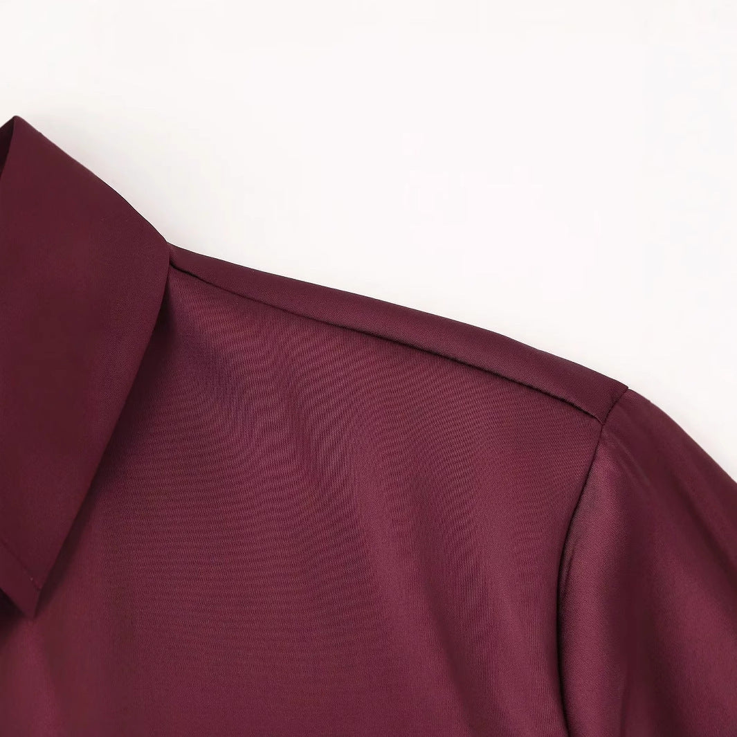 Damen nan seidige Hemdbluse mit Schmuckknöpfen, klassischem Kragen und lockerem Fall Drune