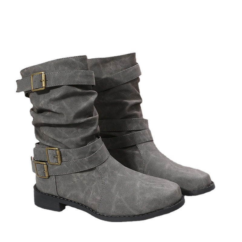Damen Robuste Stiefel mit modischen Schnallen und lässigem Design Drune