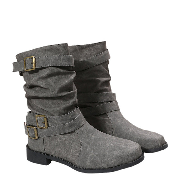 Damen Robuste Stiefel mit modischen Schnallen und lässigem Design Drune