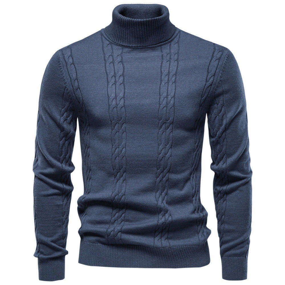 Herren Rollkragenpullover mit vertikalem Zopfmuster und schmaler Passform Drune
