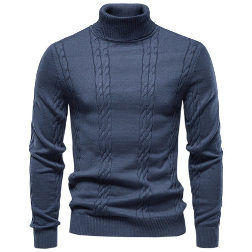 Herren Rollkragenpullover mit vertikalem Zopfmuster und schmaler Passform Drune