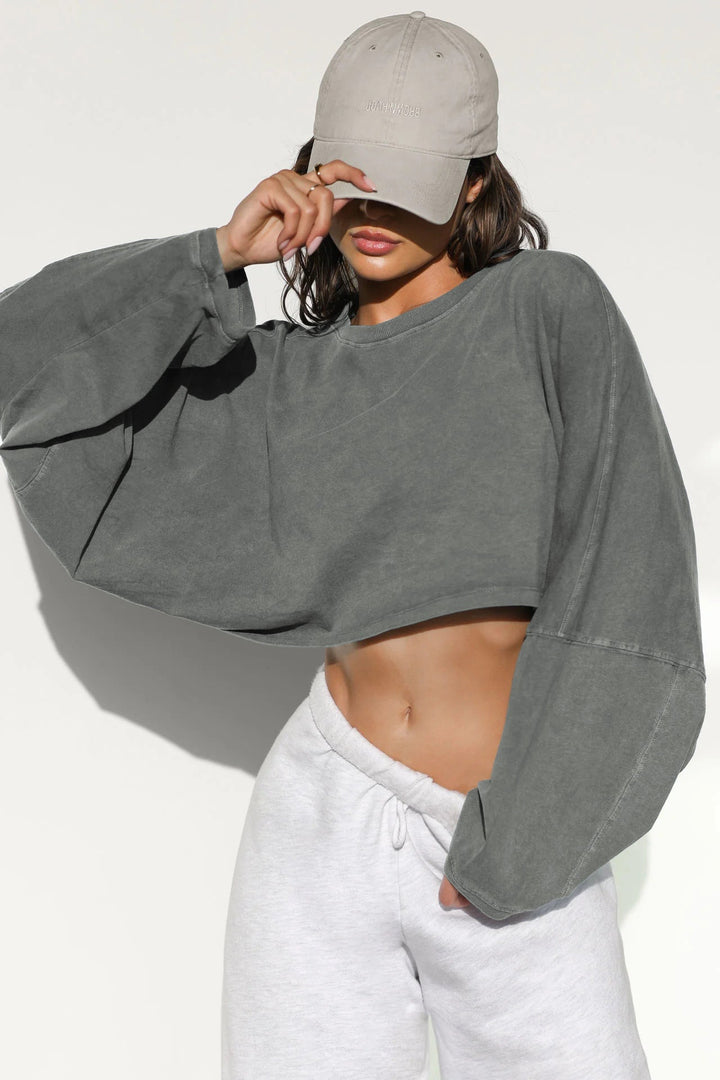 Damen lässiger Crop-Pullover Drune