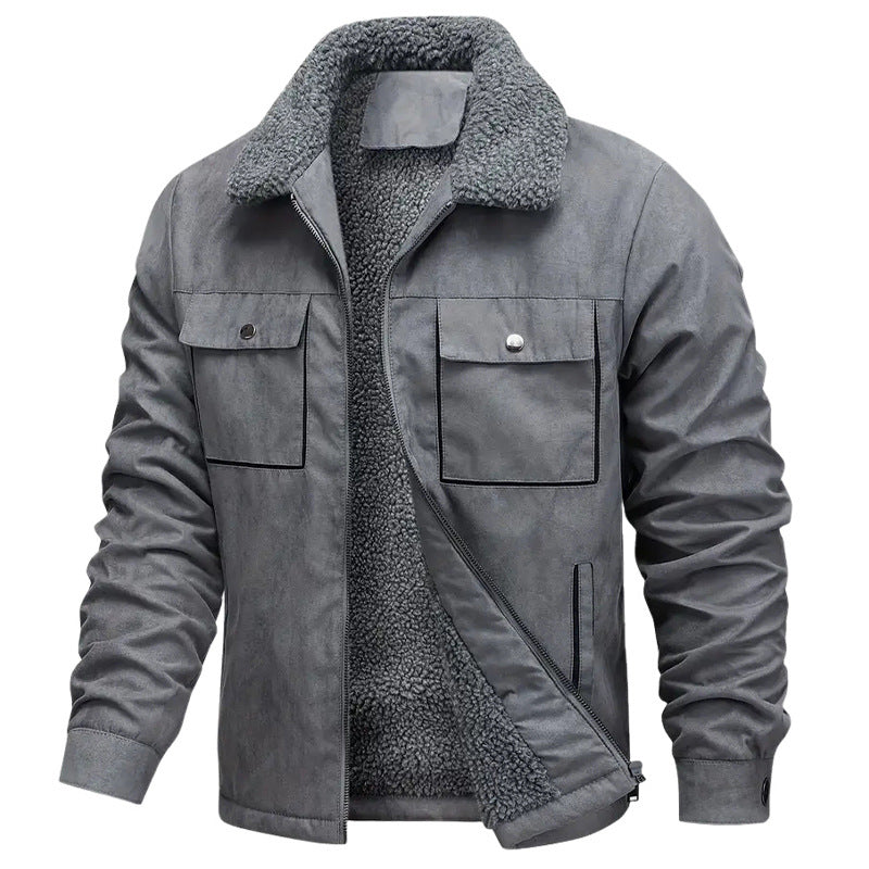 Herren  sherpagefütterte Workerjacke in Wildlederoptik mit Klappbrusttaschen und Reißverschluss Drune