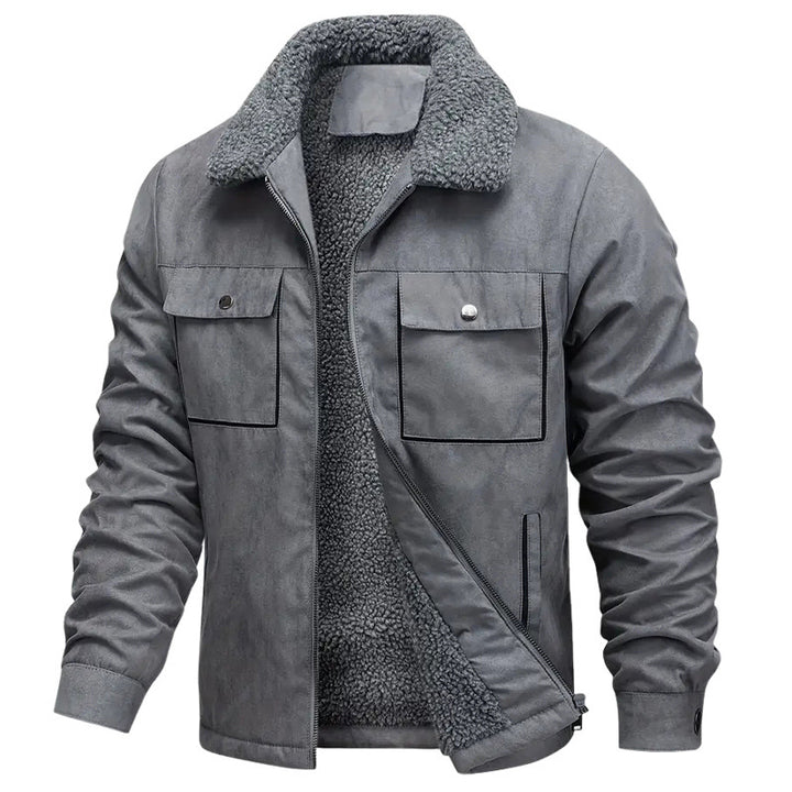 Herren  sherpagefütterte Workerjacke in Wildlederoptik mit Klappbrusttaschen und Reißverschluss Drune