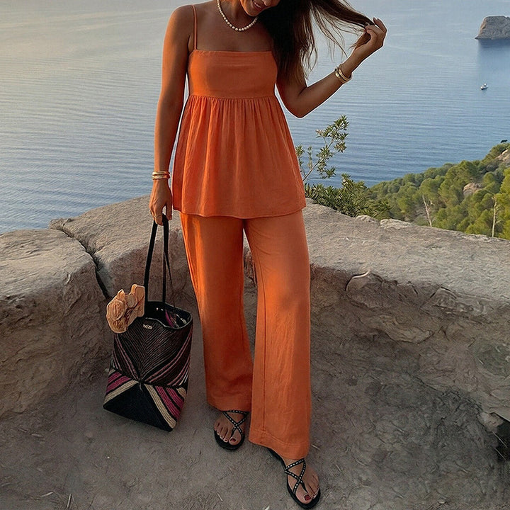 Damen Lässiges Zweiteiliges Set mit luftiger Bluse und weiten Hosen Drune