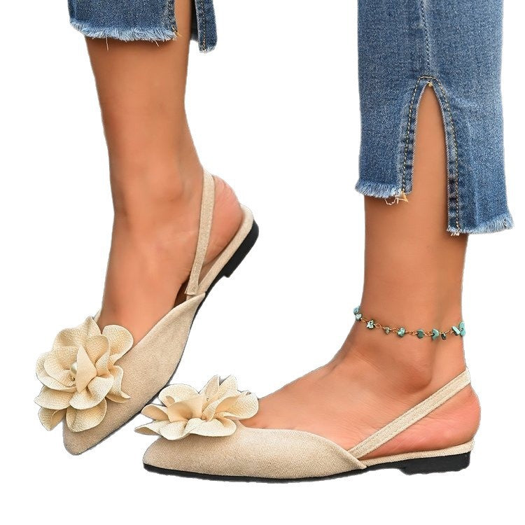 Damen Slingback-Ballerinas mit großer Blumenapplikation und flacher Komfortsohle Drune