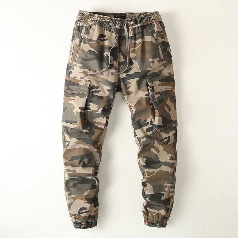 Herren Slim-Fit Cargohose im Tarnmuster mit elastischem Tunnelzugbund und verstärkten Knien Drune