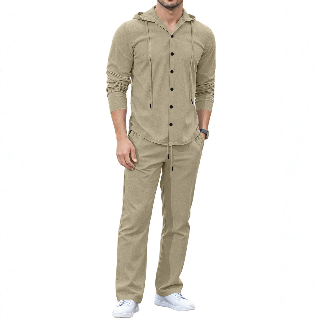 Herren Lässiges Knopf‑Hoodie Lounge‑Set aus Jersey mit Kordelzug und Komfort‑Jogger Drune