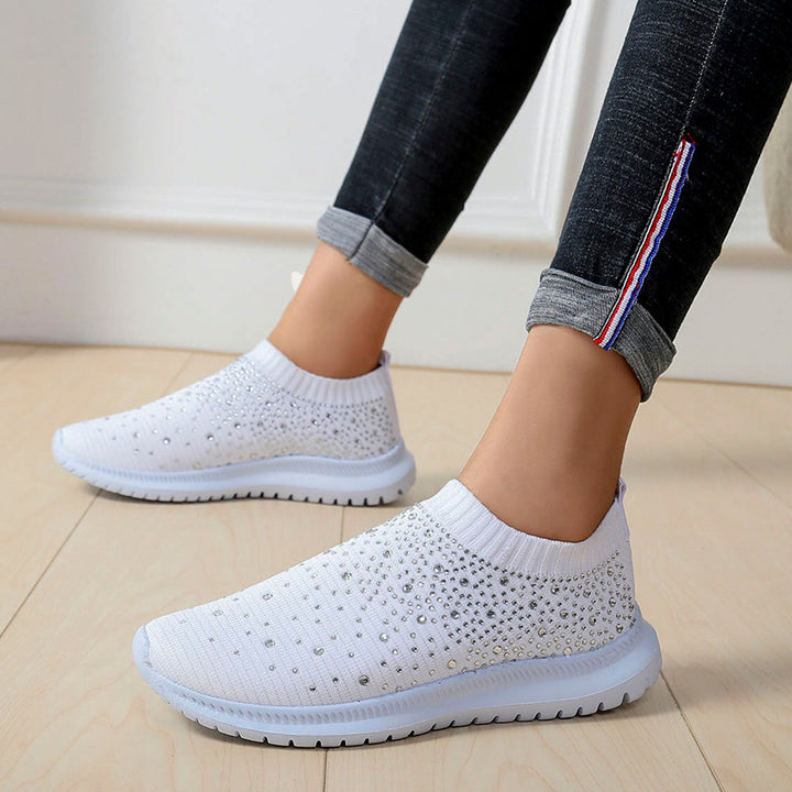 Damen Elastischer Slip-On Strick-Sneaker mit Strassbesatz Drune
