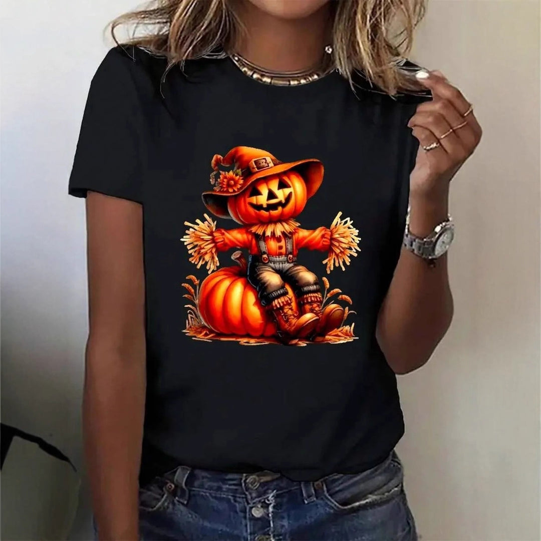 Damen T-Shirt mit stylischem Kürbis-Motiv und aufregendem Animal-Print Drune